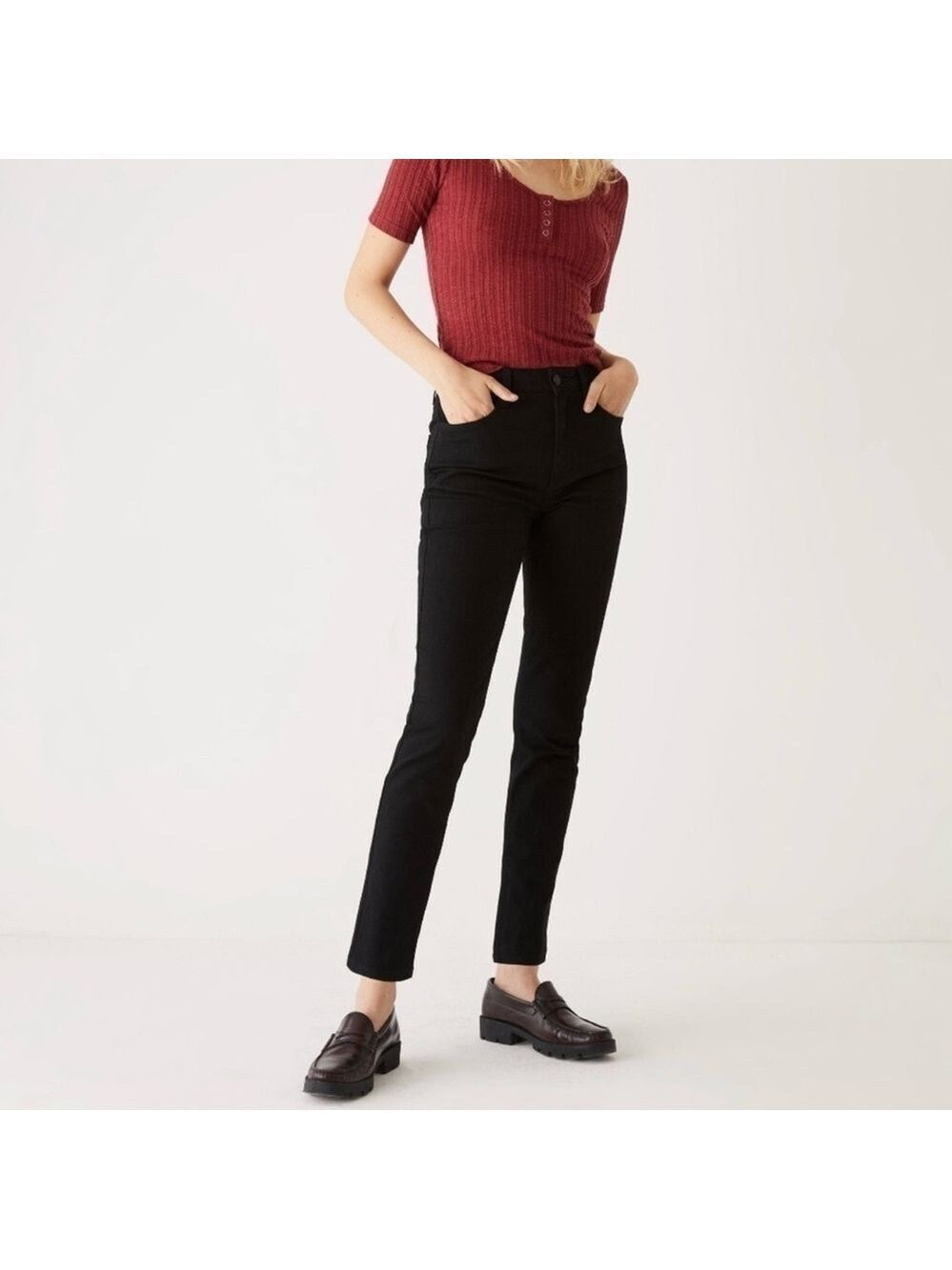 Frank & Oak Black Kim Slim High Waisted Jeans Size 28